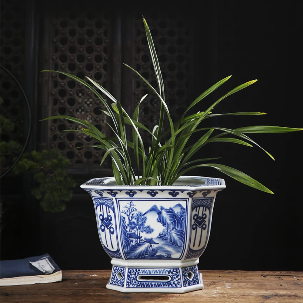DFGHNBVC Ceramic Planter Pots - Blue And White Porcelain Decorative Flower Pots Indoor Plant Container With Drainage Hole For Bonsai Plants Flower Aloe Indoor Home Decor
