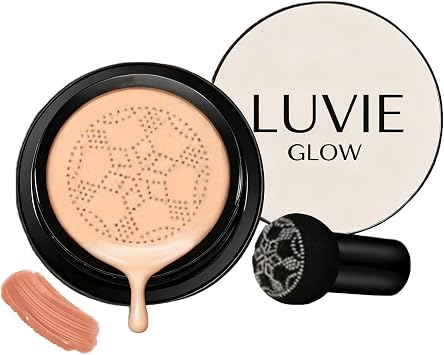 Luvie Glow Foundation Cushion, Mushroom Head Air Cushion CC Cream, BB Cream Face Makeup Foundation, Moisturizing Concealer Brighten Long-Lasting, Even Skin Tone for All Skin Types Brunet brown