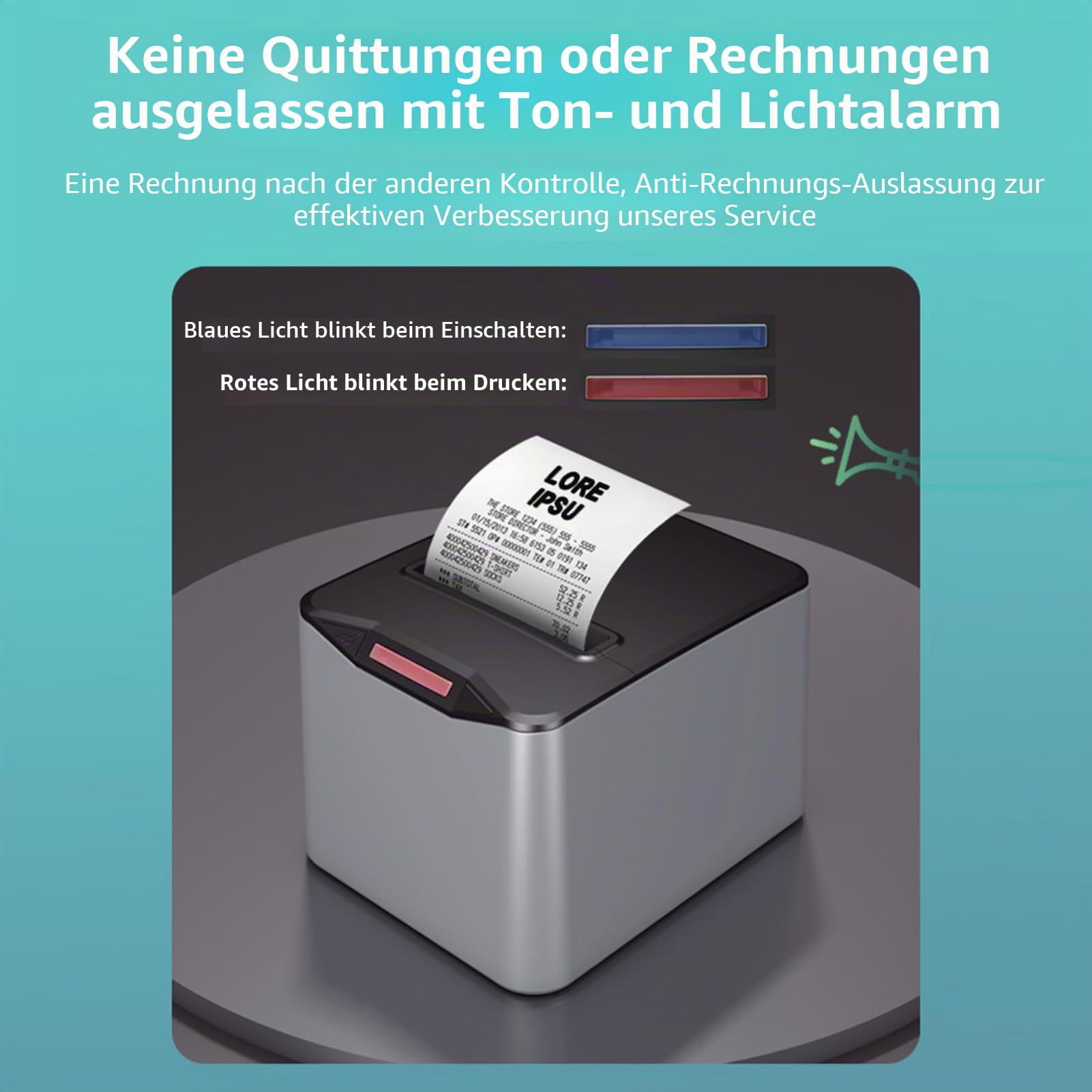 Bisofice Bondrucker 80mm, Belegdrucker Thermodrucker, USB+LAN, 220mm/s Quittungsdrucker mit ESC/POS-Befehl für Restaurants, Supermärkte, Handel