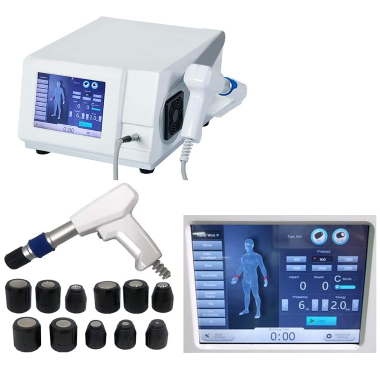 Macchina per Terapia Ad Onde D'urto Strumento Pneumatico per Fisioterapia Ad Onde D'urto Massaggiatore Muscolare Profondo Dispositivo Relax con 11 Teste Massaggianti per Sollievo dal Dolore