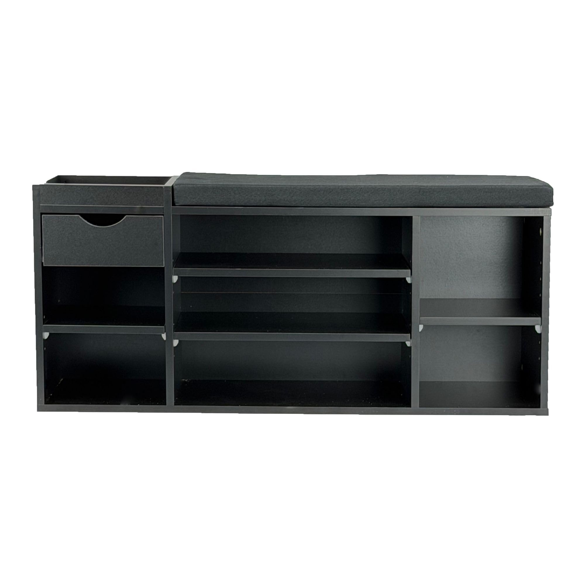 FineBuy Ławka na Buty 100x30x45 cm Czarna Szuflada i Poduszką na Siedzisko