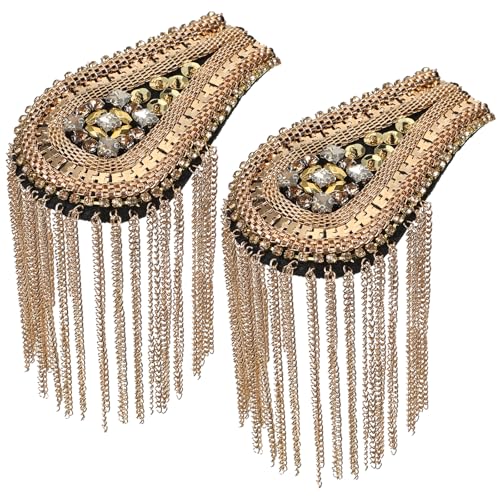 Susade 2Pcs Gold Epaulets Tassel Shoulder Epaulette Pads Epaulets Chain Metal Punk Badge Brooch Gold Fringe Costume Accessory Tassel Chain for Women Men Jackets Suit Uniforms Cosplay