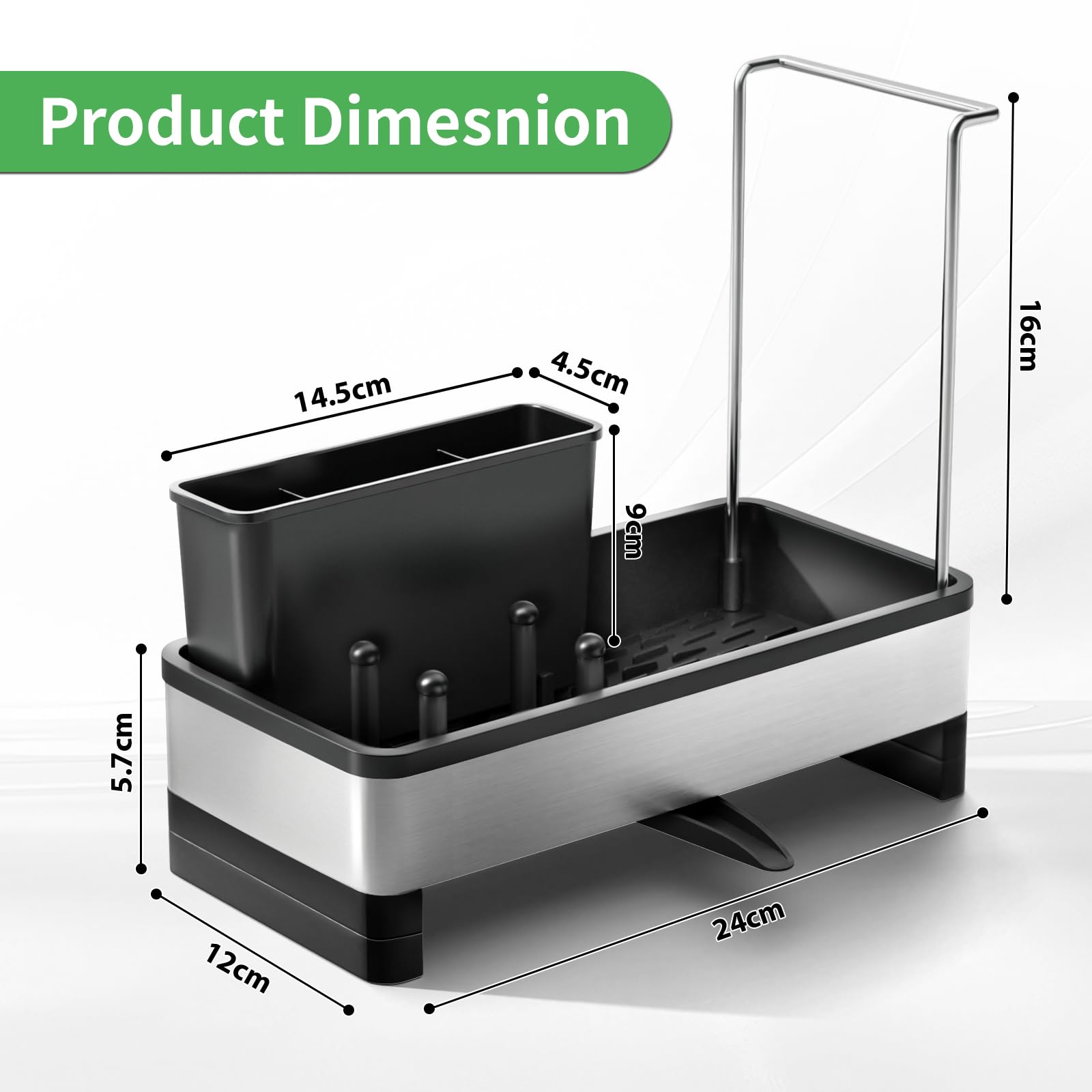 Alyvisun Grande Capacità Porta Spugne Lavello Cucina con Vaschetta di Scarico Autodrenante, Organizer Lavello Cucina in Acciaio Inossidabile, Accessori Multifunzionali per Cucina e Bagno