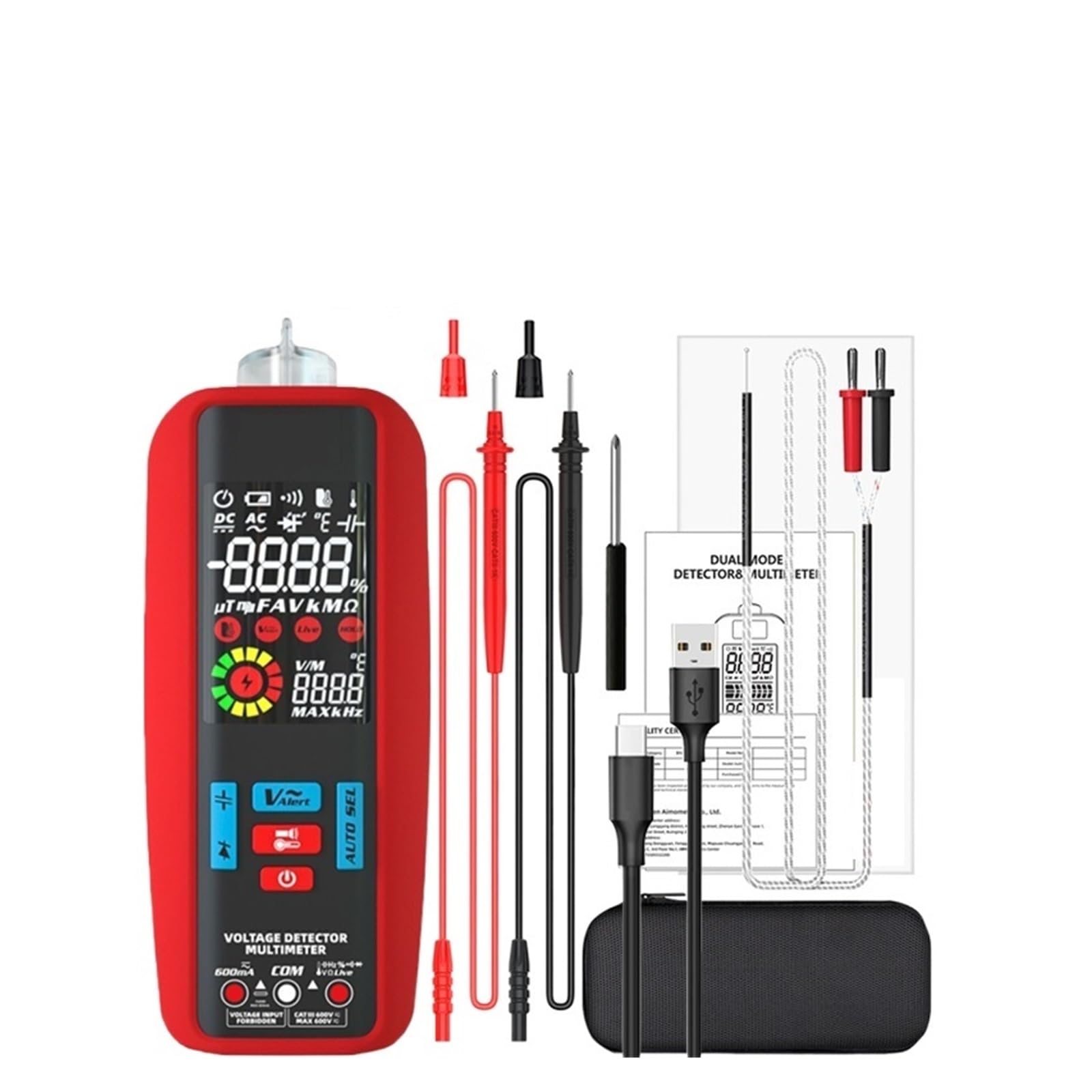 Inteligentny Multimetr Cyfrowy VFC DC AC Tester Napięcia Woltomierz True Dioda Pojemnościowa Ohm NCV Bezdotykowy Szybko Dokładnie Łatwy Odczyt(A5X USB Charging)