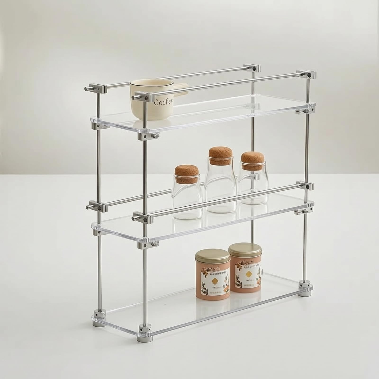 F Fityle Estantería de Almacenamiento Movible Estante Organizador Repisa Exhibidora Soporte Vertical Acrílico con Esquinas Metálicas Ahorro de Espacio en