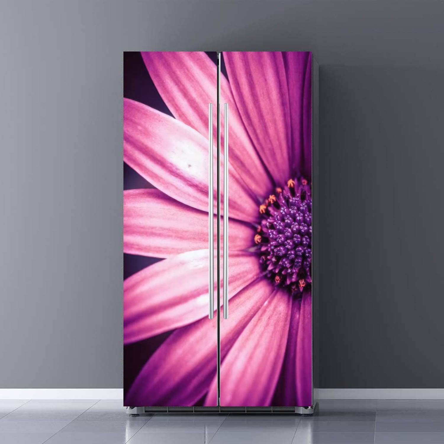 Self Adhesive Vinyl Refrigerator Wrap Set Dramatic Flower Nature Door Mural Sticker