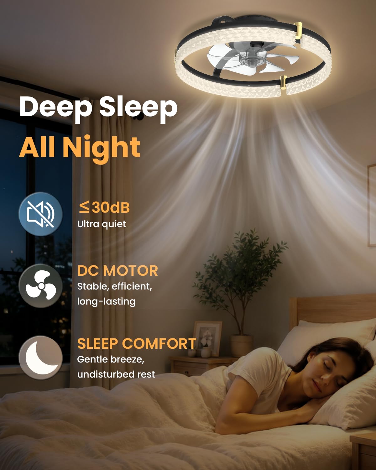 Airwit 48cm Ventilateur de Plafond avec Lumiere Silencieux,Telecommande et App, Moderne Rond Ventilateurs de Plafond avec Lampe Intégrée, Dimmable Ventilateur Plafond Chambre avec Reversible DC Moteur