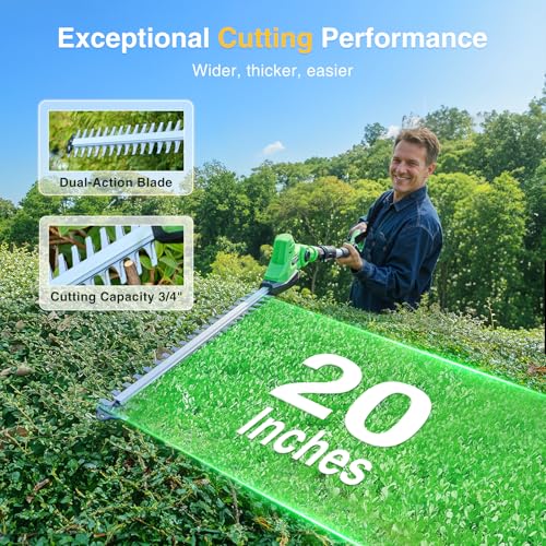 Image of TaskStar Pole Hedge Trimmer Cordless: 20 inch Electric Long Reach Shrub & Bush Trimmer with Extension Pole, 2x4.0Ah Battery, Dual-Action Blade Hedge Clippers, 3000 SPM High-Speed Motor, 8-Feet Reach
