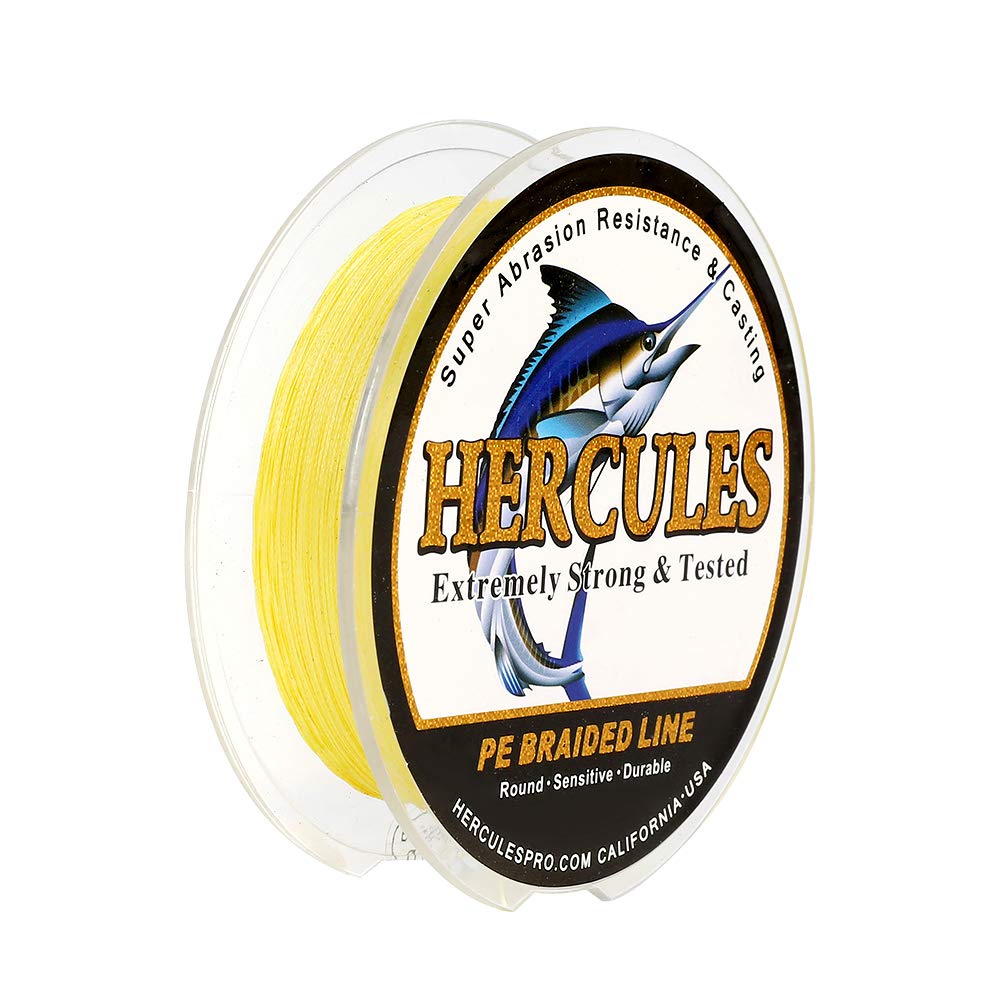 HERCULES Braided Fishing Line 100m 109yds 6lbs-100lbs Pe Superline 4 Strands (Yellow 10lb/4.5kg 0.12mm), 10lb/ 0.12mm/ 100m (109yds)
