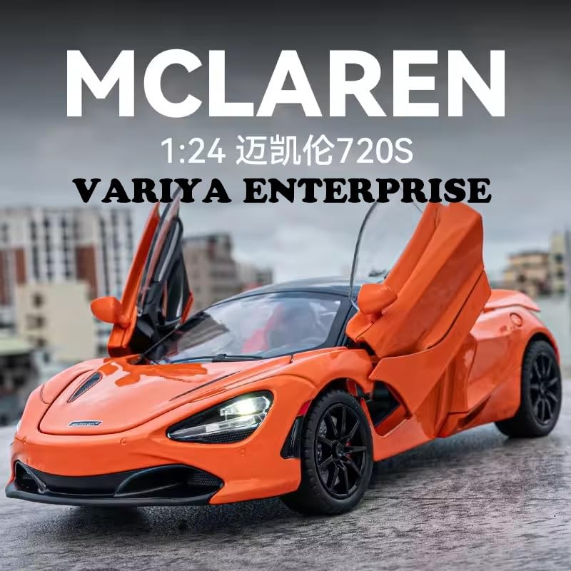 Image of 1:24 Big McLaren 720s Convertible Toy Car Metal Pull Back Diecast Car with Openable Door and Sound Light, Gifts Toys for Kids【 Yellow 】