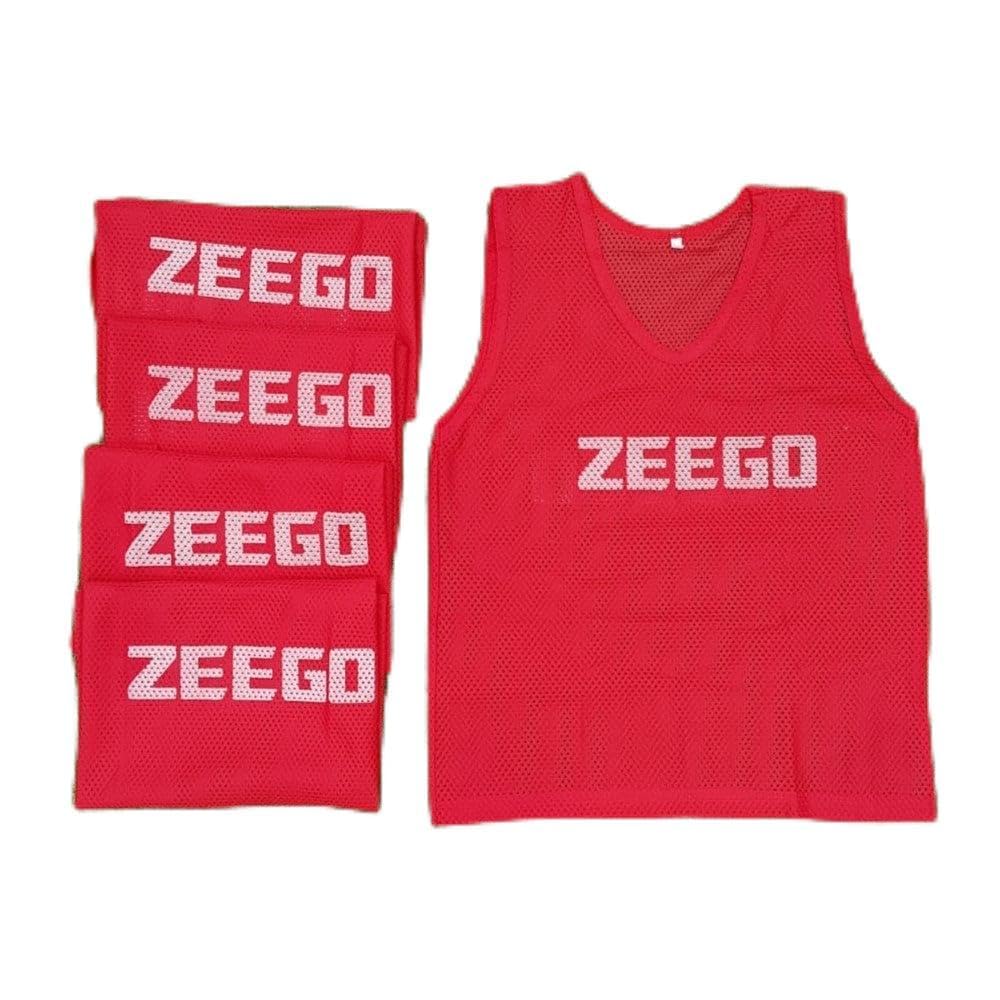 ZEEGO Pro Football Training Bibs (5 Pack), Comfortable Weatherproof Multi-Sport Mesh Vests in 7 Colours & 4 Sizes, Ideal for Football Training - 5 Pack (Red, Kids)