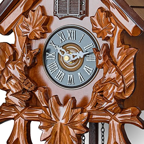 Timegear Cuckoo Wall Clock With Night Mode In Traditional German Style With Carved Squirrels (Cherry) #TOP7