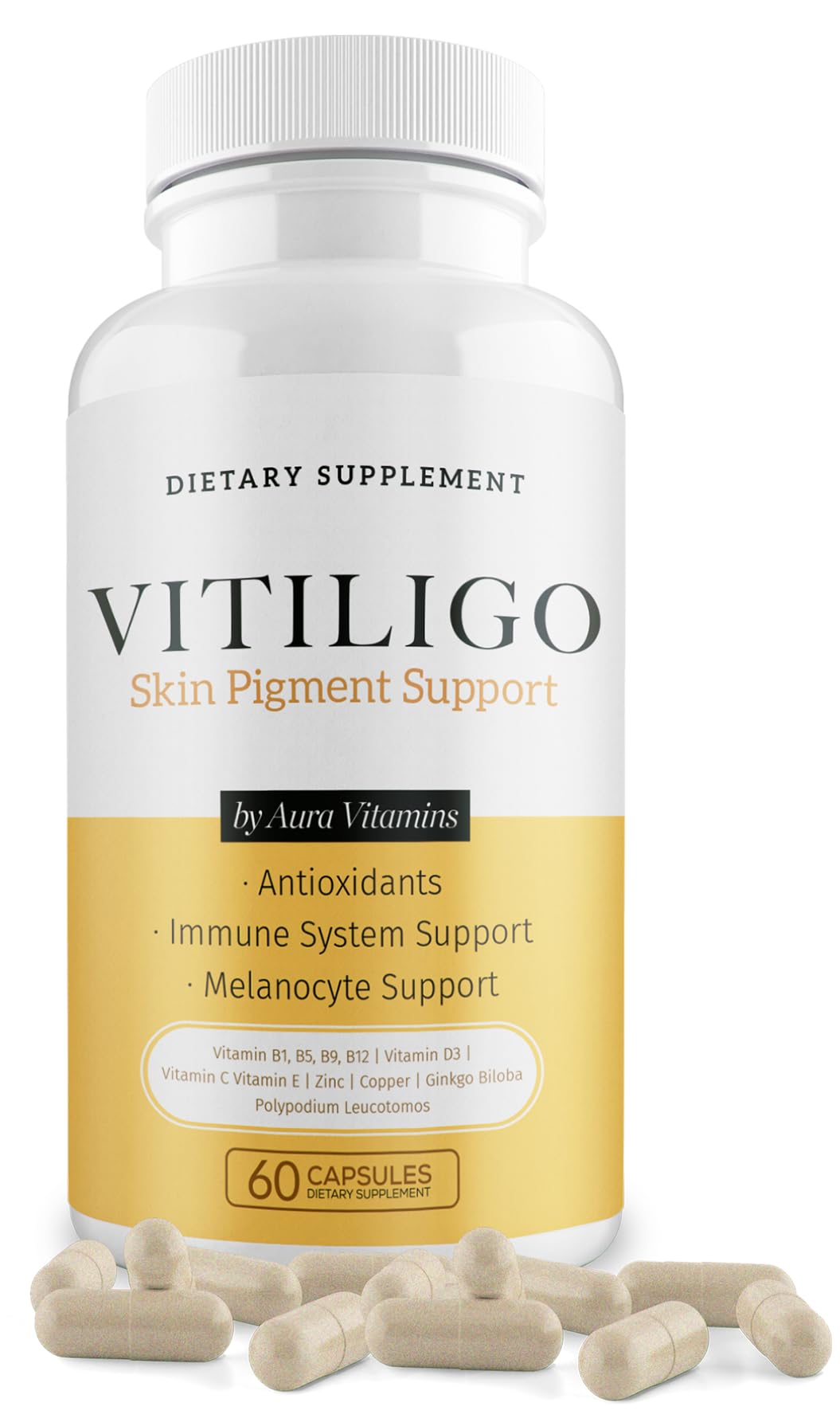 Dermawonder Vitiligo Capsules (60 Count) Effective Vitiligo Supplement, Reduce White Spots & Improve Skin Pigmentation Support, for All Skin & Reduce White Spots on Skin and Tinted Skin