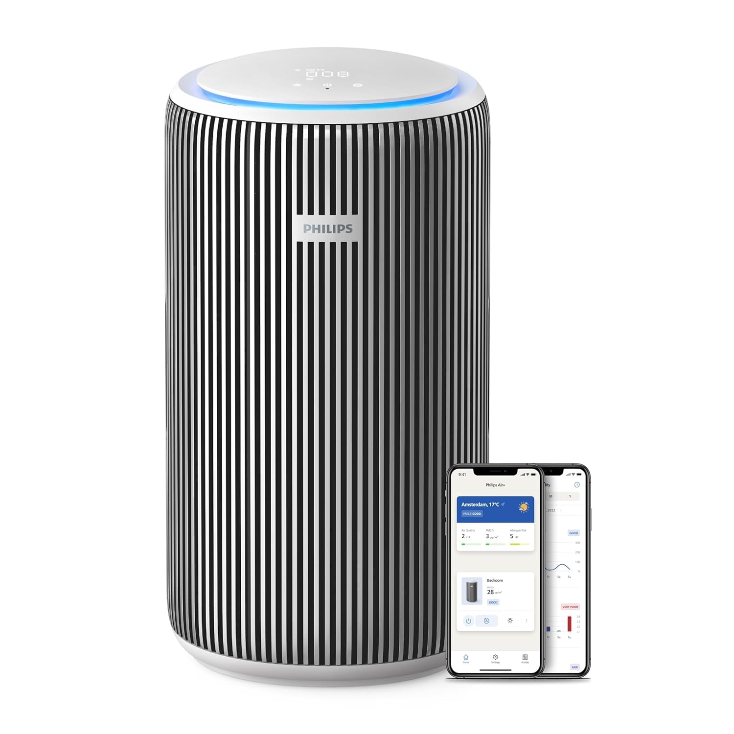 Smart Air Purifier AC3220/60 Upto 135 m2 Room Size Smart Portable Air Purifier Real Time AQI Display|Covers upto 600 sqft 520 m3/h|(Silver, Arctic White)