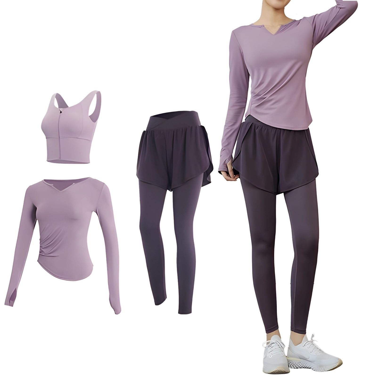 Activewear - Conjunto de 3 piezas para mujer, traje de yoga con tela transpirable y antibolitas, talla XXL para 135-150, cómodo y elegante