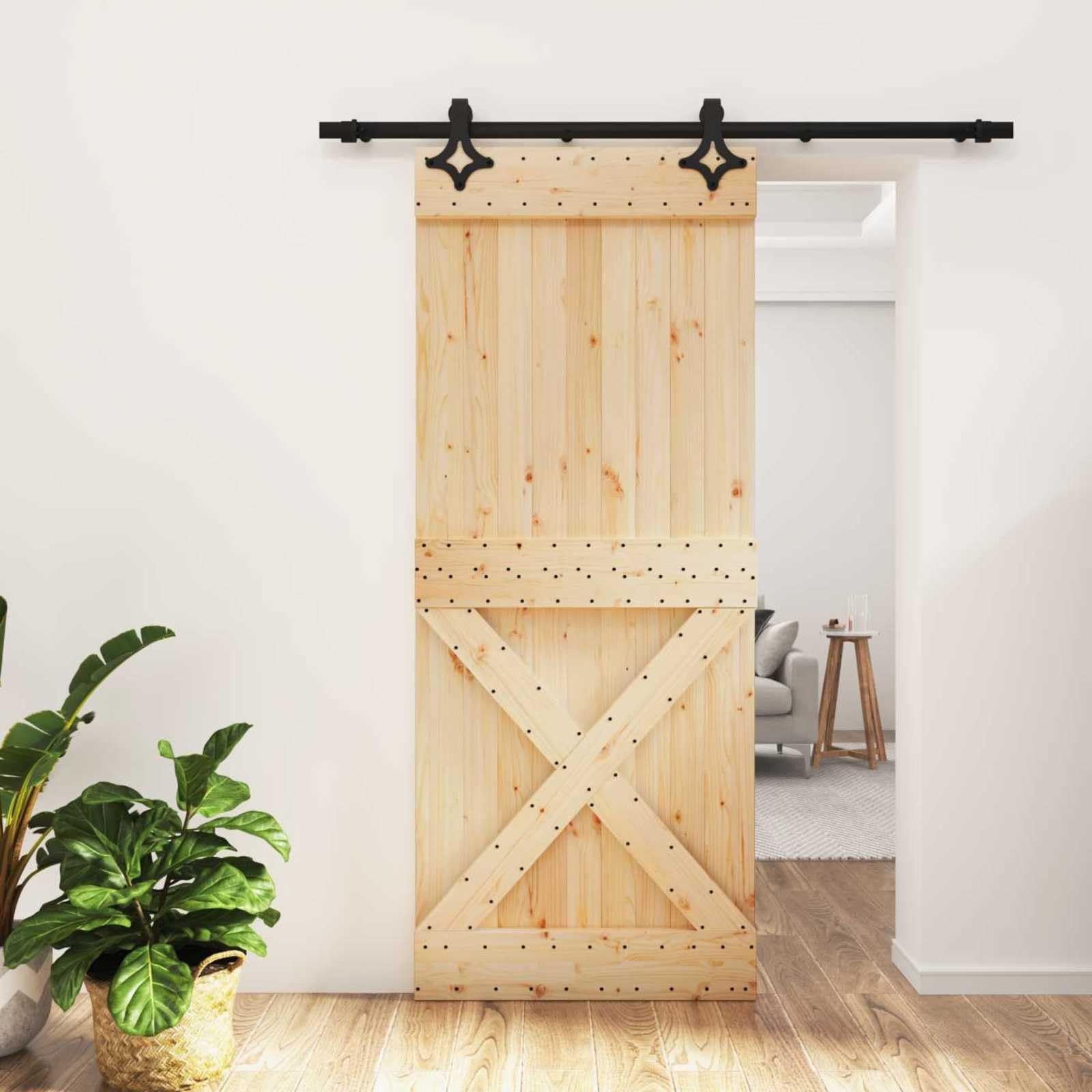 Drzwi przesuwne z drewna sosnowego i czarnego 85 x 210 cm