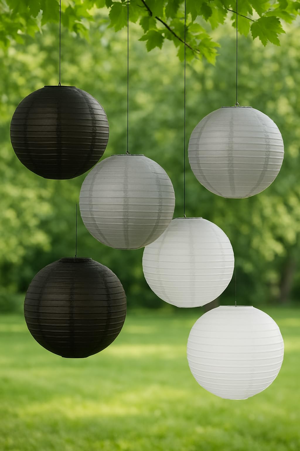 Paper Lanterns Mix Color Packs of 6 Round Paper Lanterns Lampshade Party Decorations (Grey Black Shade, 8" (20 Cm)) — view 3