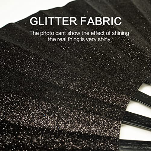 Glitter Large Rave Folding Clack Hand Fan with holster for men/women Handheld Fan for EDM,Festival,Club,Party,Dance (Blk)2