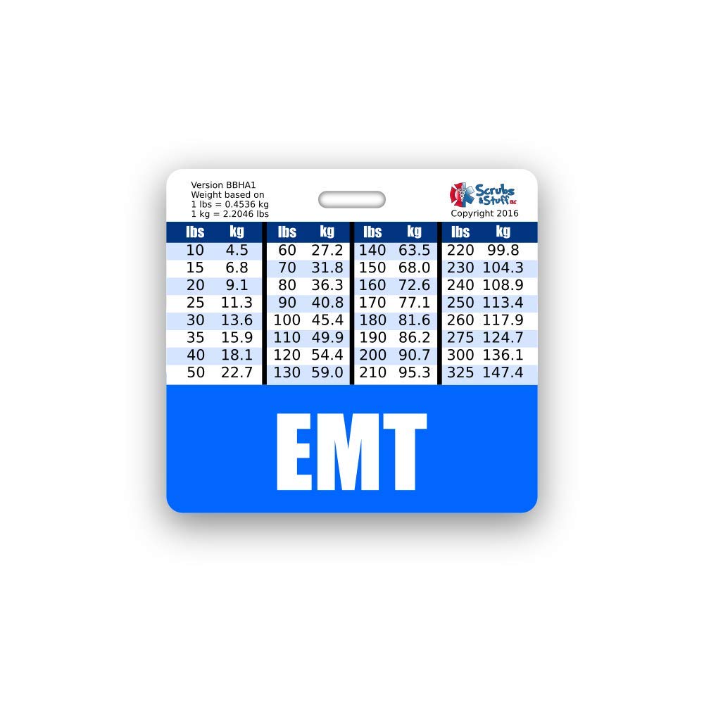 EMT Badge Buddy Horizontal w/Height & Weight Conversion Charts (Standard, Blue)