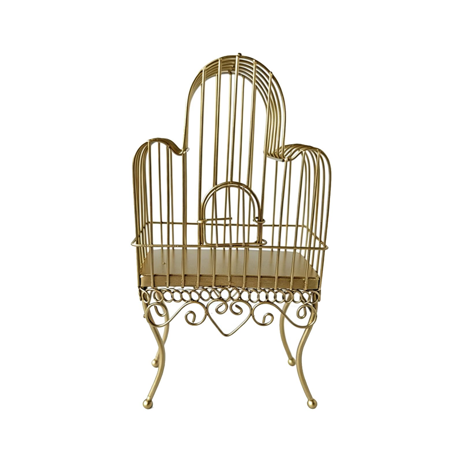 Ljmyy Elegant Golden Wrought Iron Birdcage Chair Model Figurine For 1/12 Scale Doll House Miniature Furniture Scene Props