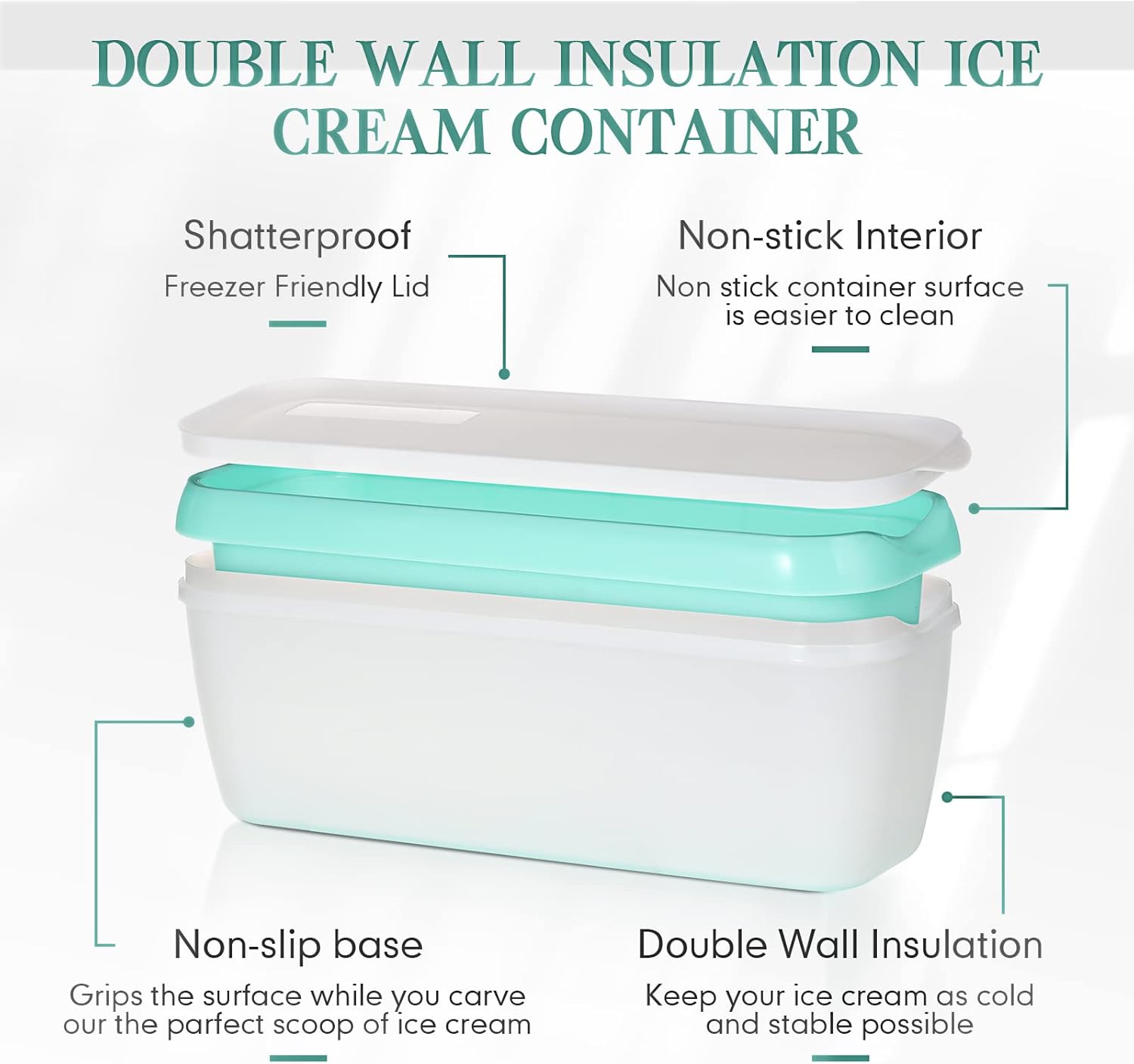 Nuenen 4 Pcs Reusable Ice Cream Containers with Lids and a Scoop 1.5 Quarts Plastic Rectangle Dessert Storage Tubs Homemade Ice Cream Storage Containers for Freezer Kitchen Refrigerator (Cute Colors) - Image 2