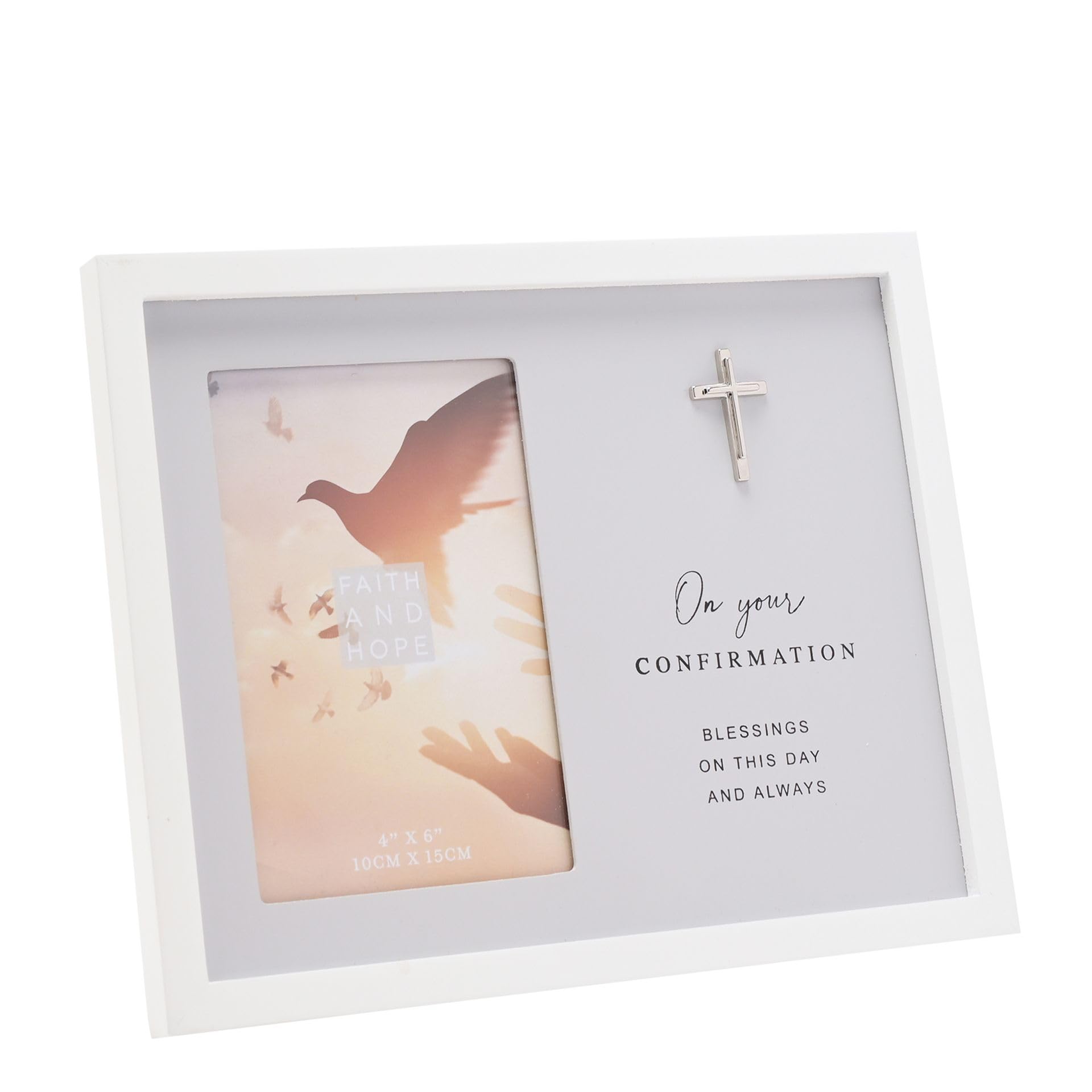 Widdop Faith and Hope Grey Frame Confirmation Photo Frame - 4" x 6" - Wooden Material - Religious Commerative Gift Picture Frame