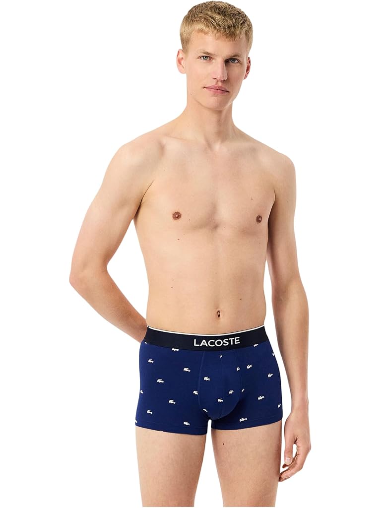 Navy Lacoste Cotton Stretch Mini Croc Print Trunks 3-pack