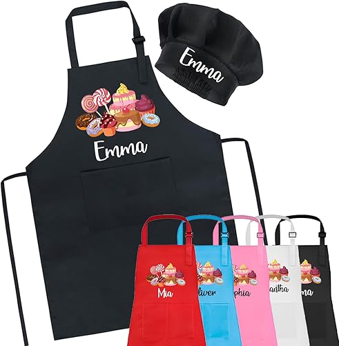 Miniatura 3 de Delantal personalizado para cocinar, delantal personalizado para niños con sombrero de chef, delantal de cocina para niñas y niños, delantal para