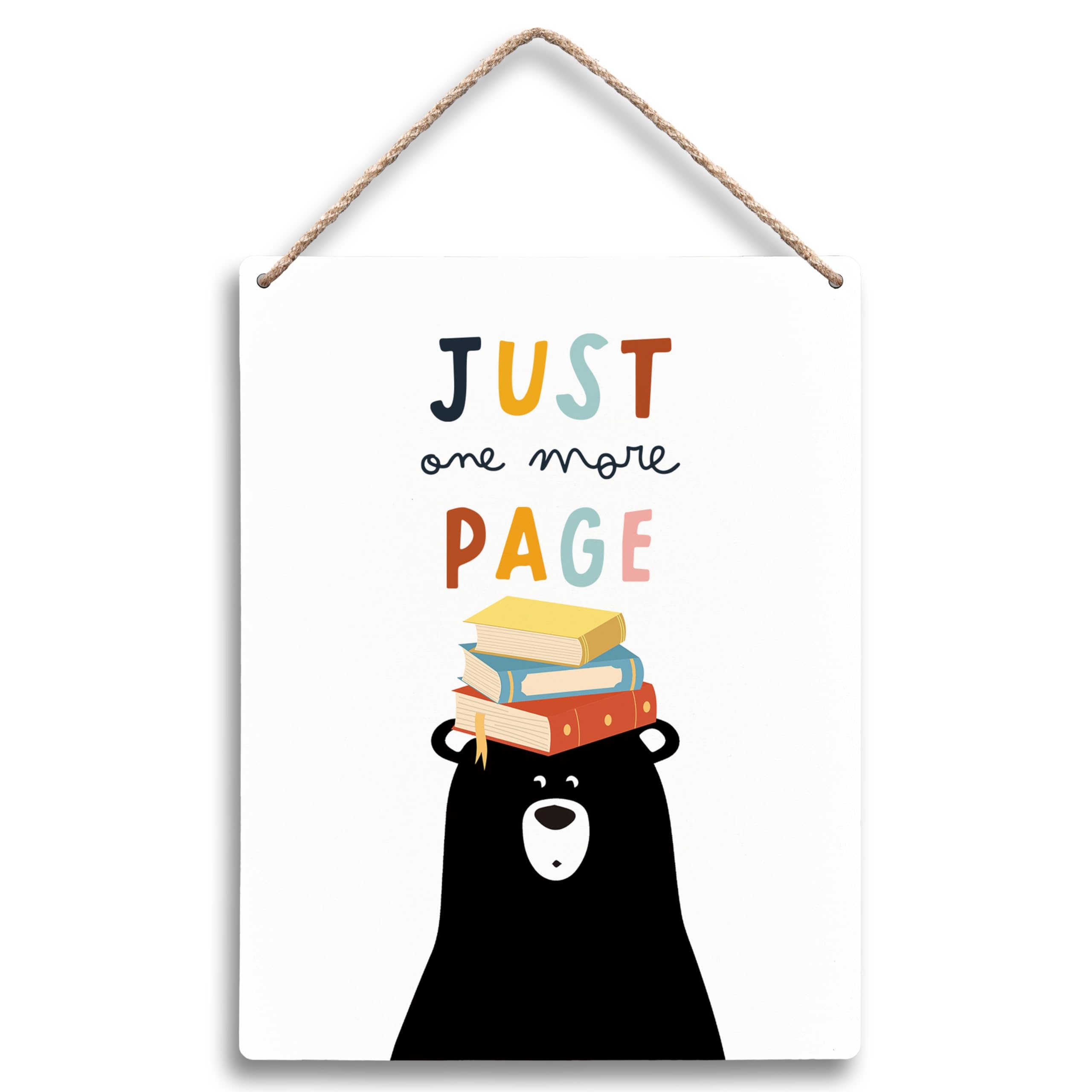 FUGWN Just One More Page Reading Black Bear Hanging Wooden Signs 8x10, Reading Nook Inspirational Classroom Playroom Nursery Wall Decor, Reading Corner Decor Gifts for Book Lovers Kids Girls Boys-picture-10