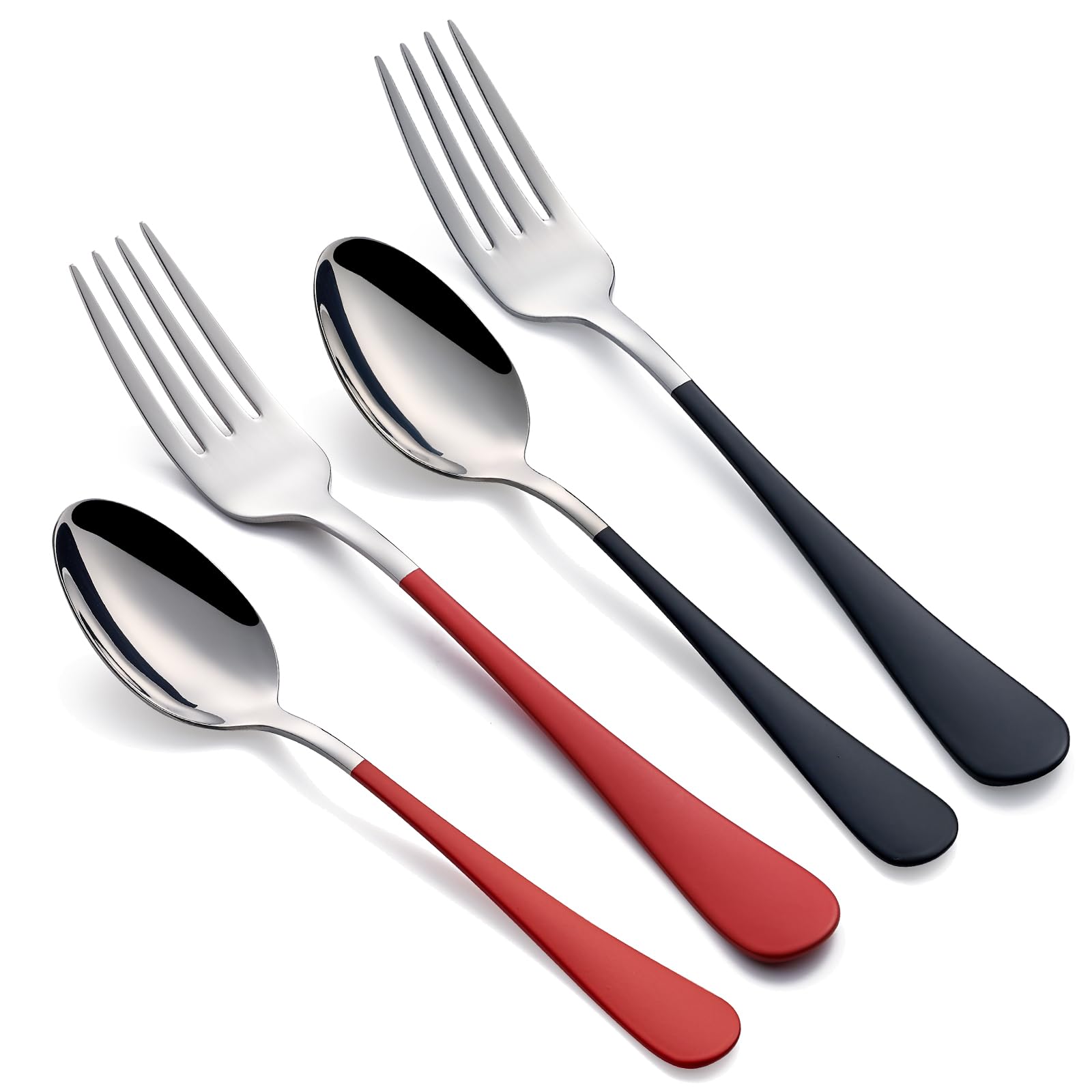 Onlycooker 24-Piece Black and Red Forks and Spoons Silverware Set