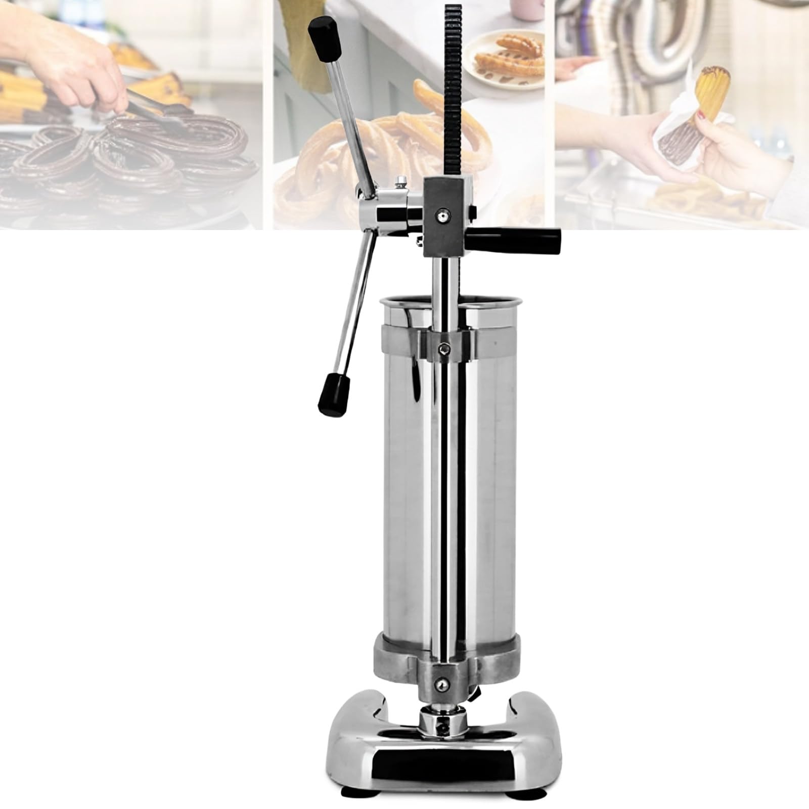 XygZythror Commercial Manual Churro Maker - Stainless Steel Spanish Churrera Machine With 5 Molds, For Donuts/Filled Churros, For Home, Restaurants Bakeries