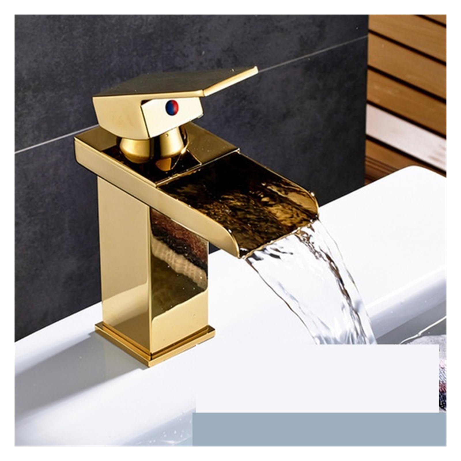 Robinet de salle de bain cascade anti-éclaboussure en laiton doré durable
