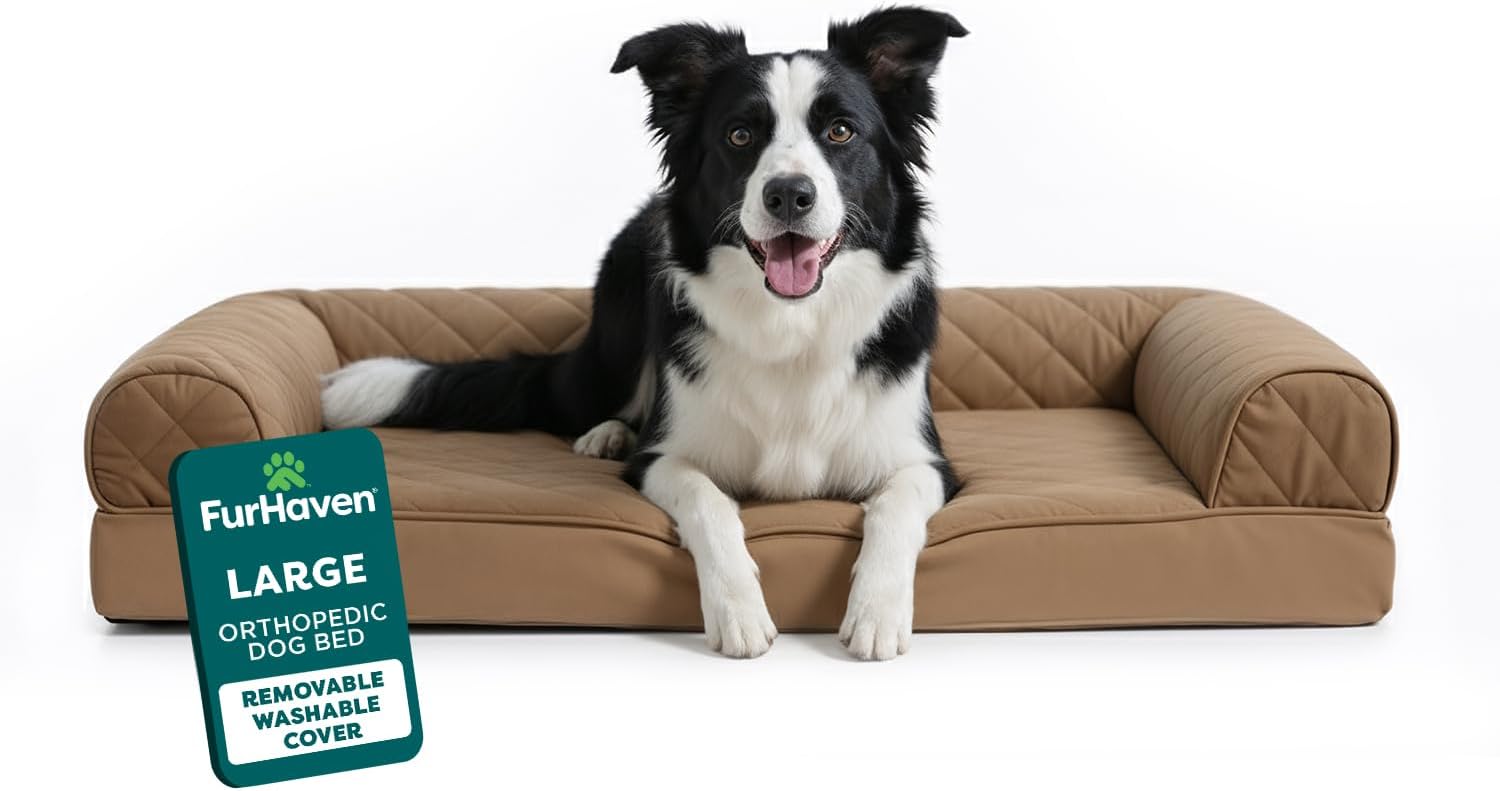 FurHaven Classic Sofa Orthopedic Dog Bed for Large Dogs with Orthopedic Egg Crate Memory Foam for Joint Support, Removable Washable Cover, Large, Quilted Sofa, Toasted Brown Large Toasted Brown