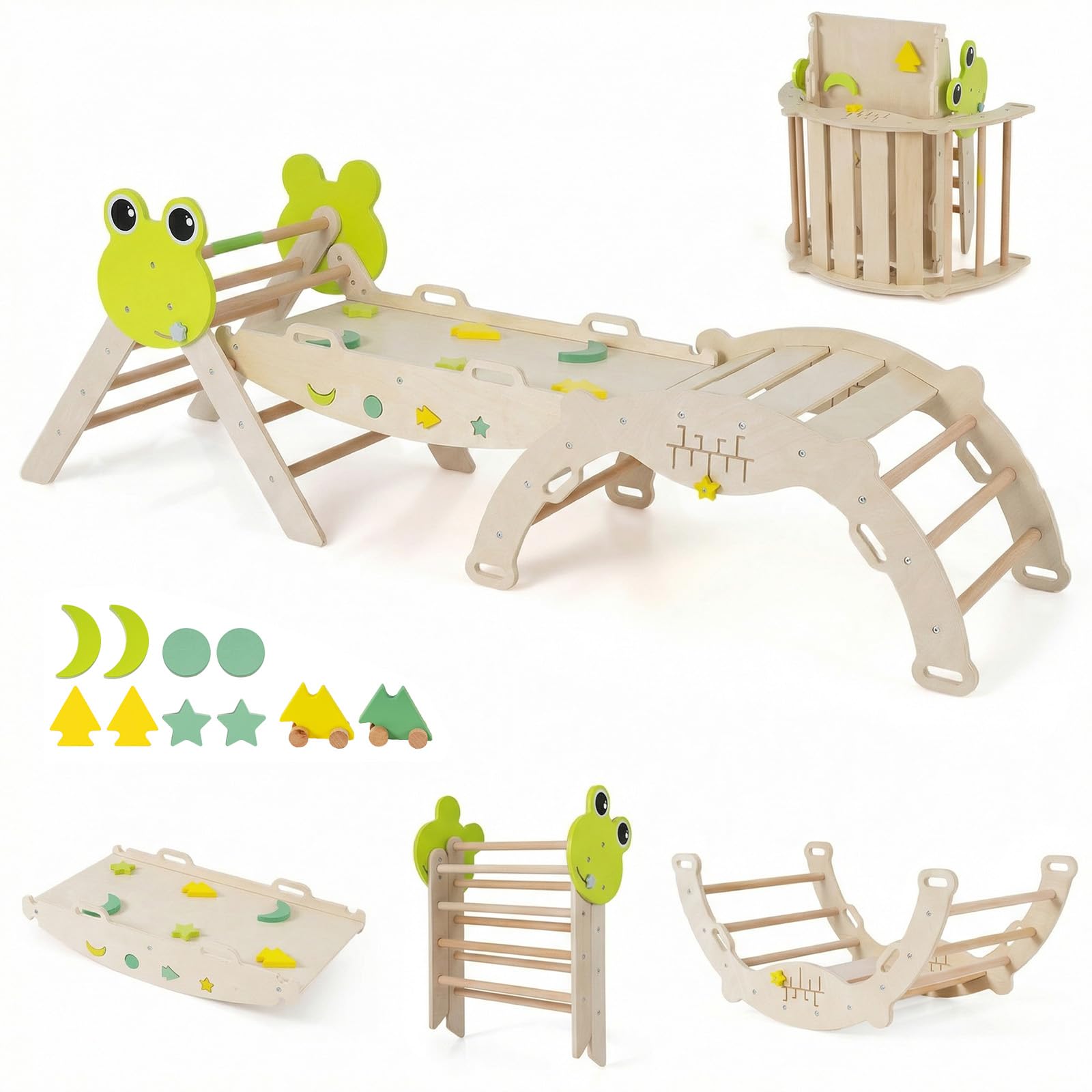 RELAX4LIFE Set da Arrampicata per Bambini, Triangolo di Arrampicata con Scivolo e Arco, Gioco di Incastri in Legno, Gioco Montessori per Bambini 1+ Anni
