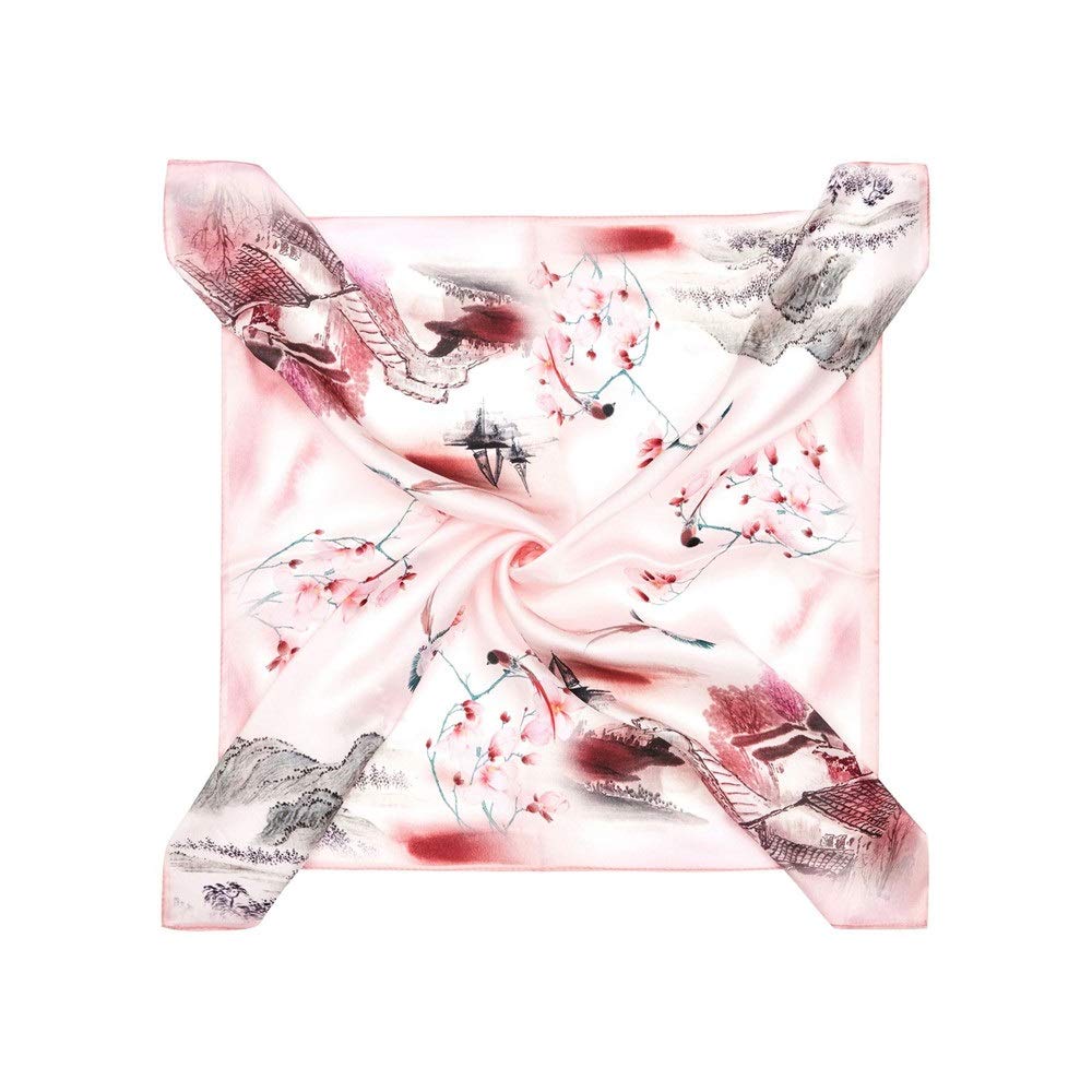 Sciarpa Grande Quadrata da Collo 2 Pezzi per Donna in Raso di Seta di gelso Morbida e Leggera (Rosso 53x53 cm)