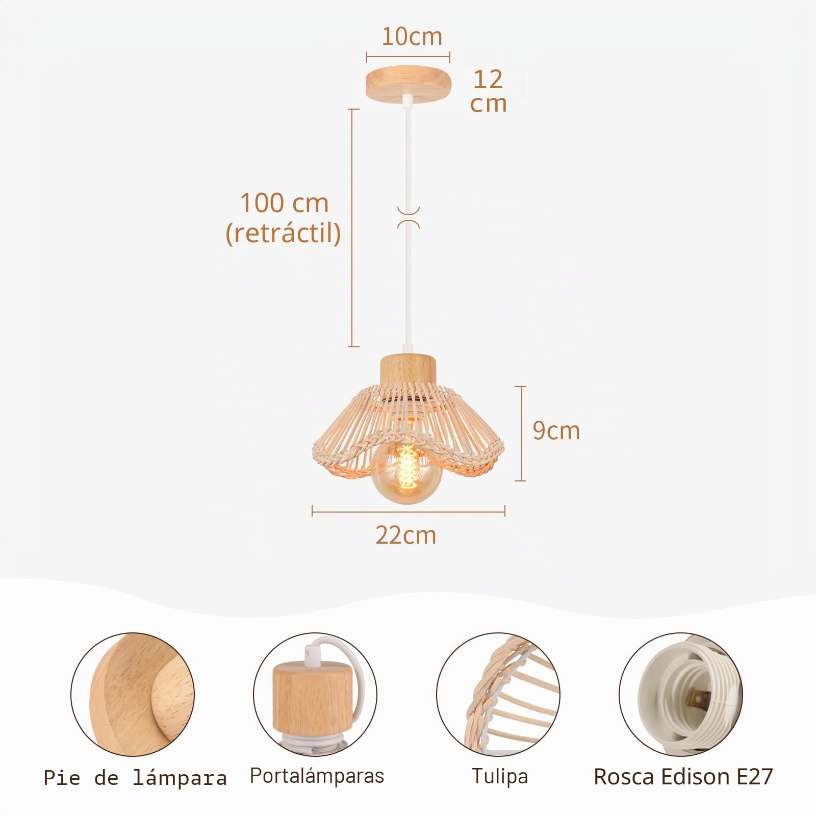 2 Piezas Lámparas Colgantes de Bambú Tejido a Mano Pantalla E27 Lámpara Colgante de Ratán Lámpara de Techo de Madera Vintage para Salón Restaurante