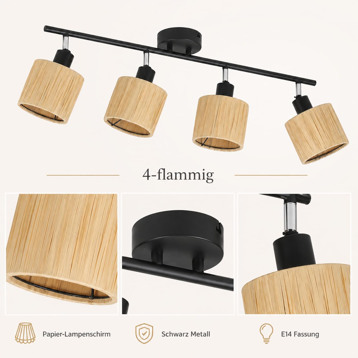 Deckenstrahler 4-flammig Boho Deckenleuchte mit