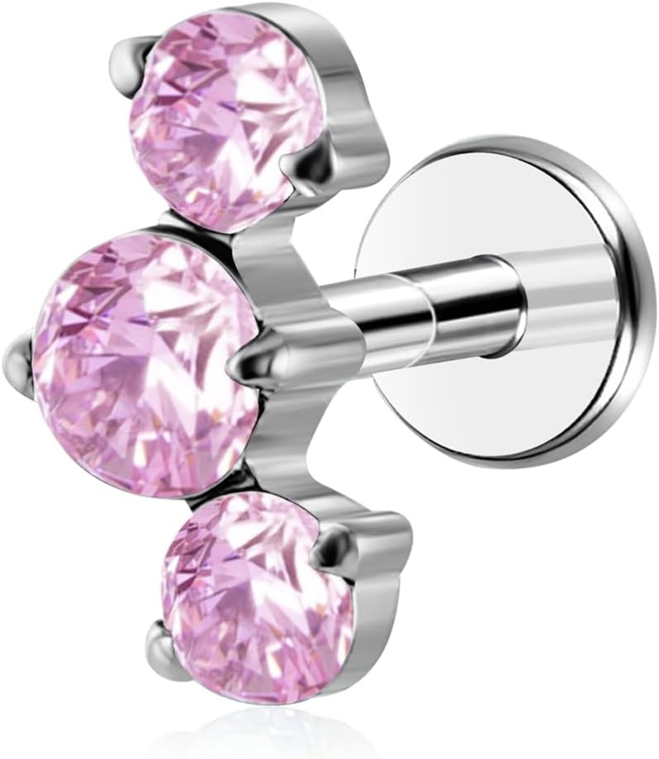 AIEIJJH Threadless Labret Stud Push In Jewellery G23 Titanium CZ Cluster Stud for Tragus Helix Conch Lobe Rook Cartilage Piercing Earring 1pc 16G, Pink