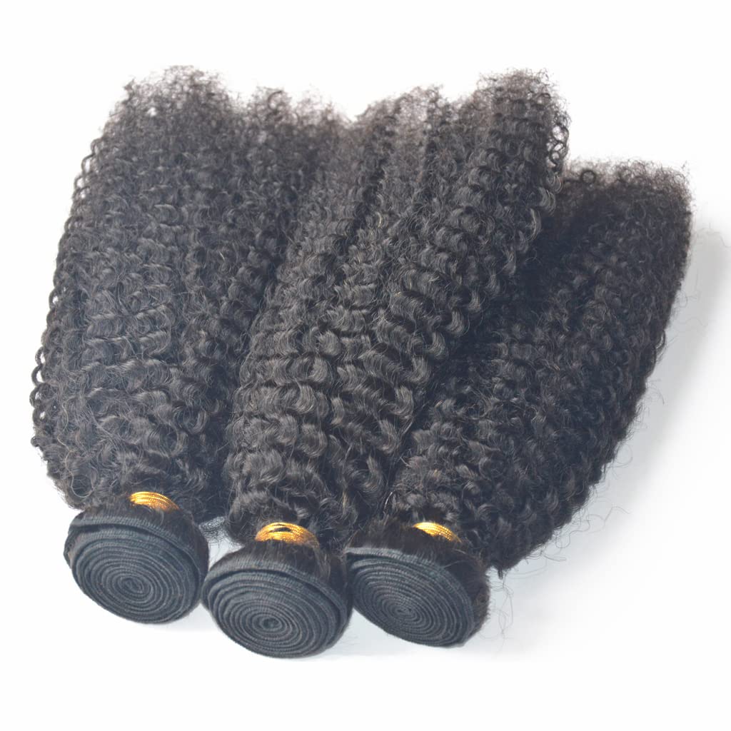 Afro Kinky Curly Human Hair 3 Bundles Unprocessed Virgin Remy Brazilian Hair Weave Extensions Weft in Black 3 Pack 300 Grams (10 10 10 inches)