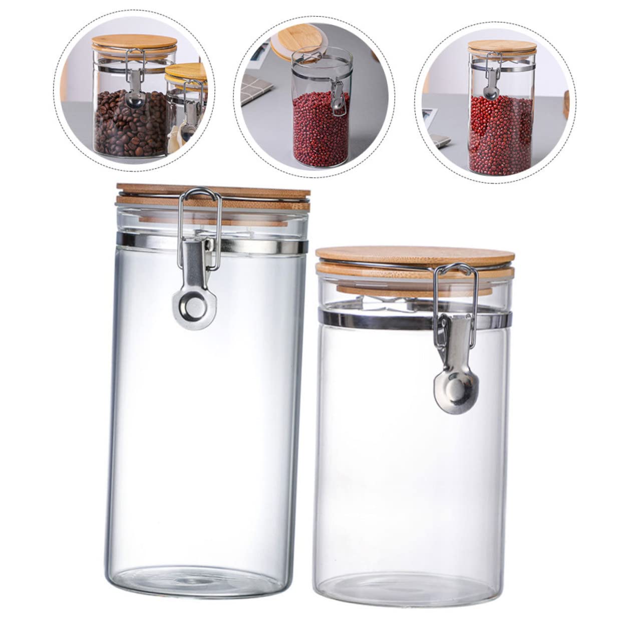 SOLUSTRE Pack Vorratsgläser aus Glas mit Edelstahl Holz Deckel, 1140/1280ml | Körner und Süßigkeiten in Küche, Stabile Ausführung, Versiegelte Abdeckung, mit 2 Stück