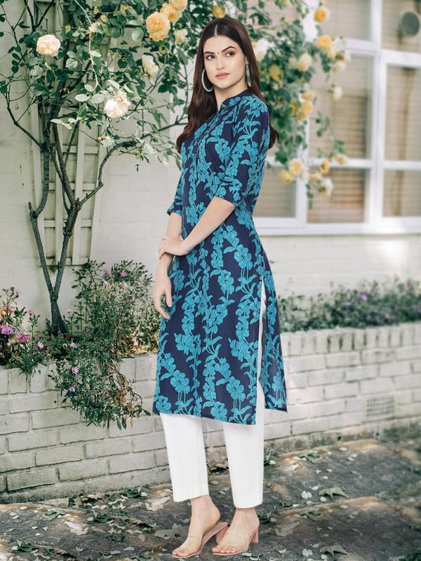Image of Pinkmint Women Cotton Kurti ll Stright Printed Collared V Neck Kurta ll Stylish Regular Fit Kurti's (Pack of 01)