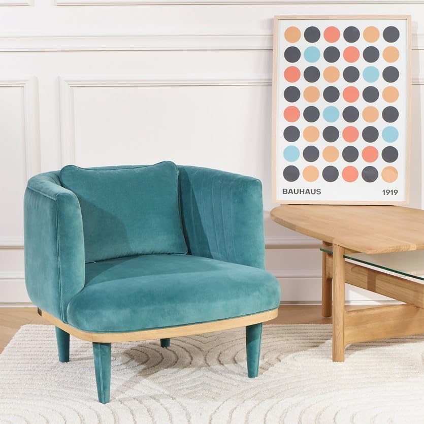 Robin des bois - Bahia : Fauteuil en chêne Massif et Velours Bleu Arctique