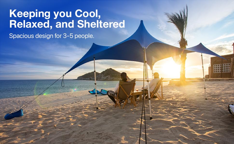 Image of Beach Canopy Tent Sun Shade 8.5x9 FT - UPF50+ Portable 4-Post Beach Tent Canopy with Easy Setup & Carry Bag - Outdoor Sun Shelter for Camping, Backyard, Picnic & Travel