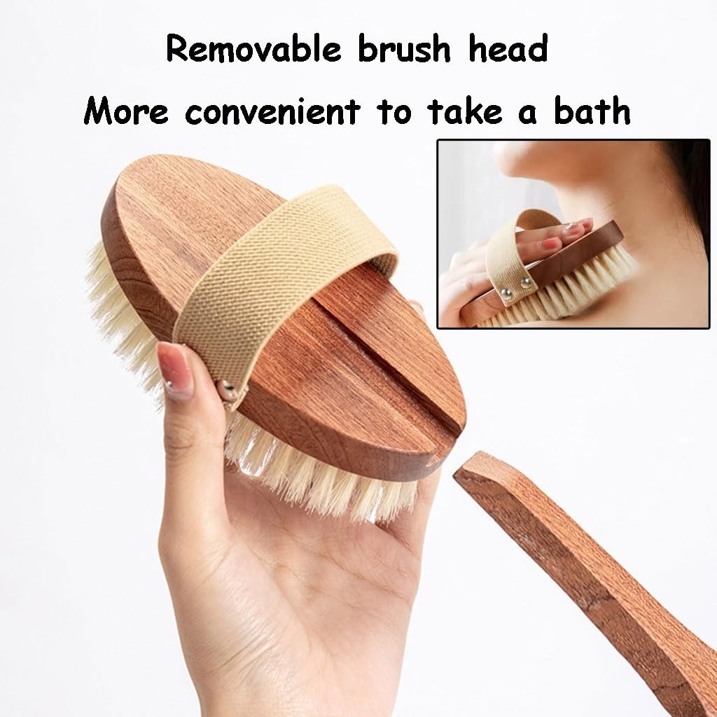 Cepillo Trasero con Mango Antideslizante De Madera Ecológico, Cepillo Corporal Suave Cepillo De Baño De Pelo De Cerdas Naturales, Cepillo De Baño Estimula La Circulación(41 * 7cm*2)