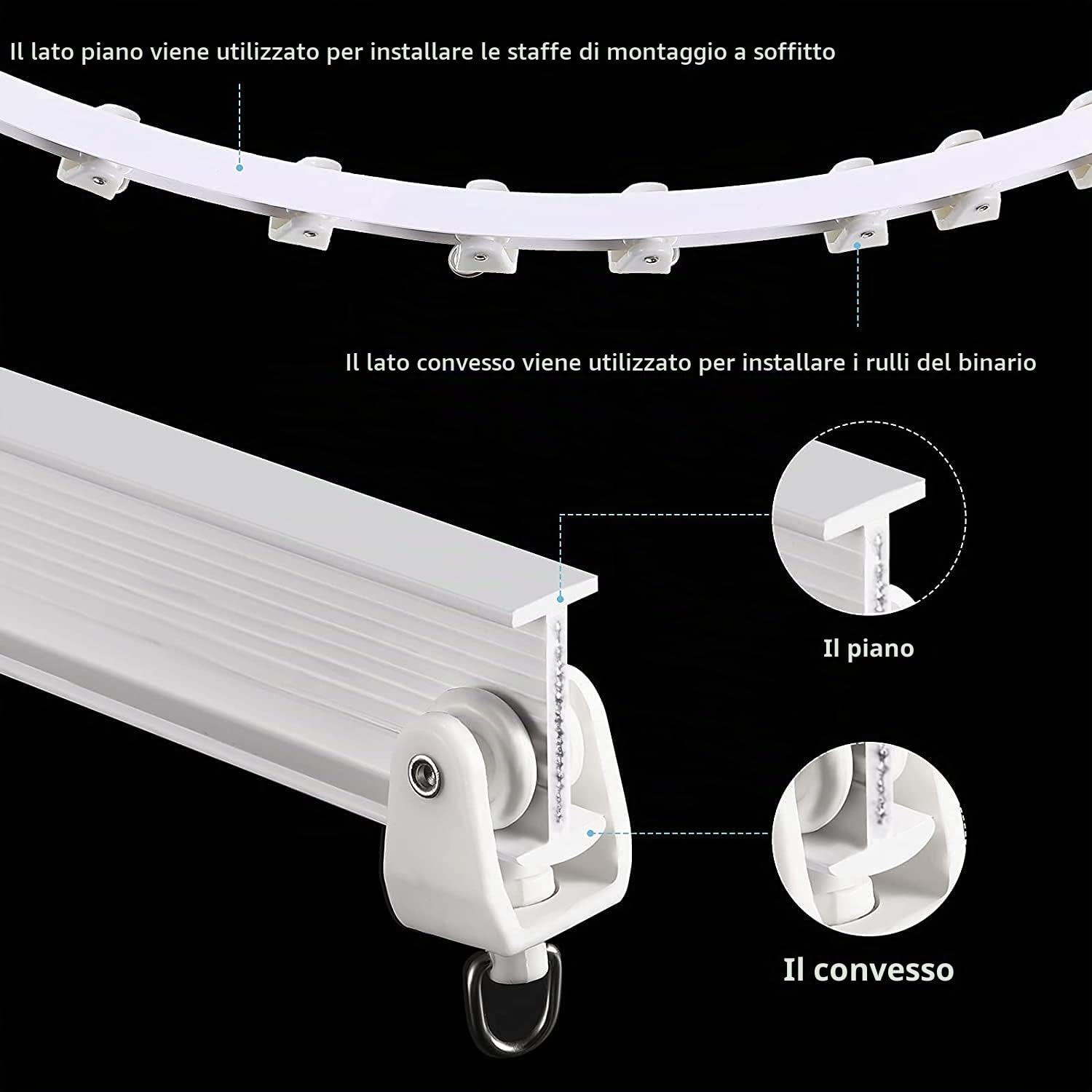 Xnuoyo Binario a Soffitto, Flessibile Binario per Tenda in Lega Metallica e Plastica, 3 Metri Binario Curvo per Tende, per Finestre a L/U a Forma Tende Divisori