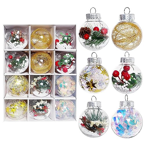 12 esferas de adornos de Navidad PET transparentes para árbol de Navidad, bola colgante, regalo de Año Nuevo, decoración de árbol de Navidad, 2.36 pulgadas