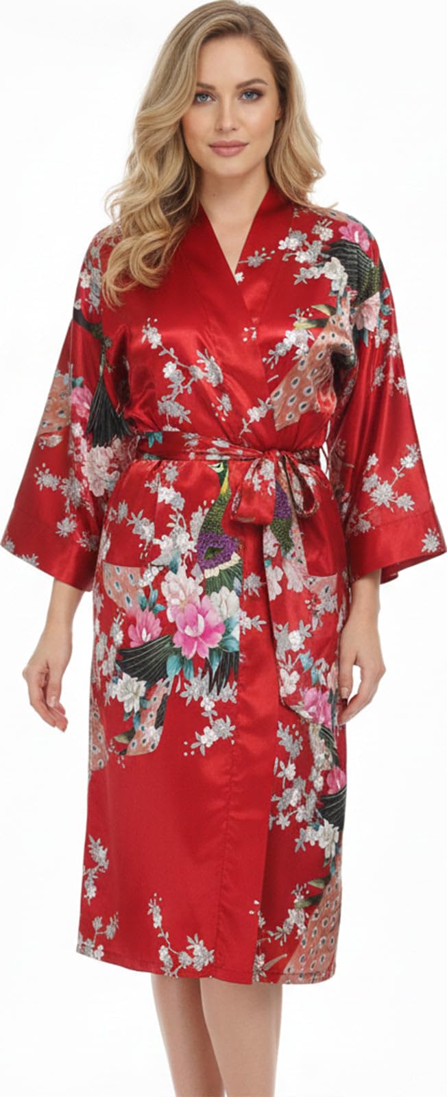 Trifolium Kimono Robe And Chemise Silky Peacock Satin Nightgown Bathrobe Wedding Negligee Nightdress — view 20