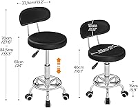 Vista 3 de HOOBRO Taburete con ruedas ajustable en altura, silla de dibujo giratoria de 360°, silla de escritorio de oficina multiusos, silla giratoria