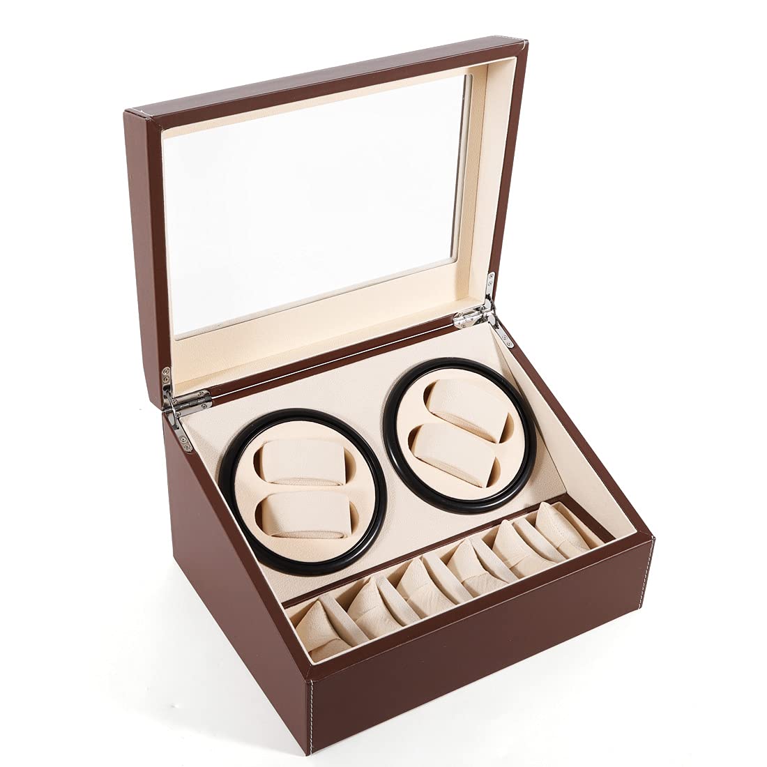Futchoy Rotomat do zegarków automatyczny rotomat 4 + 6 pudełko na zegarki Watch Winder do zegarków automatycznych, brązowy