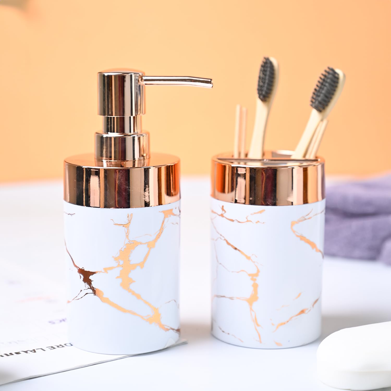 MARKET99 Marble Bathroom Set of 2 - White,Bath Accessories Modern Bath Set, Luxury Gift Accessory for Home, Bathroom Décor and Home Gift Set-Luxury Bath Accessories Set (B0CZDHN158) Amazon Price History, Amazon Price Tracker